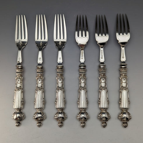 Late 19th Century British Antique Silver Plated Fish Cutlery 6 Pair Set in Wooden Box Martin & Hall
